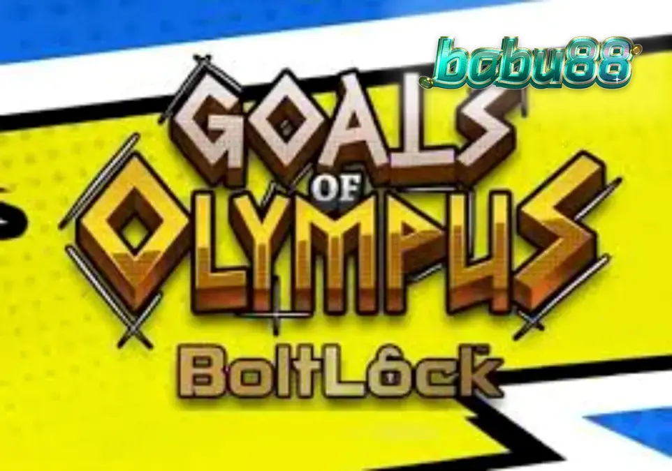 Goals of Olympus BoltLock slot game interface featuring Zeus and football stadium elements.
